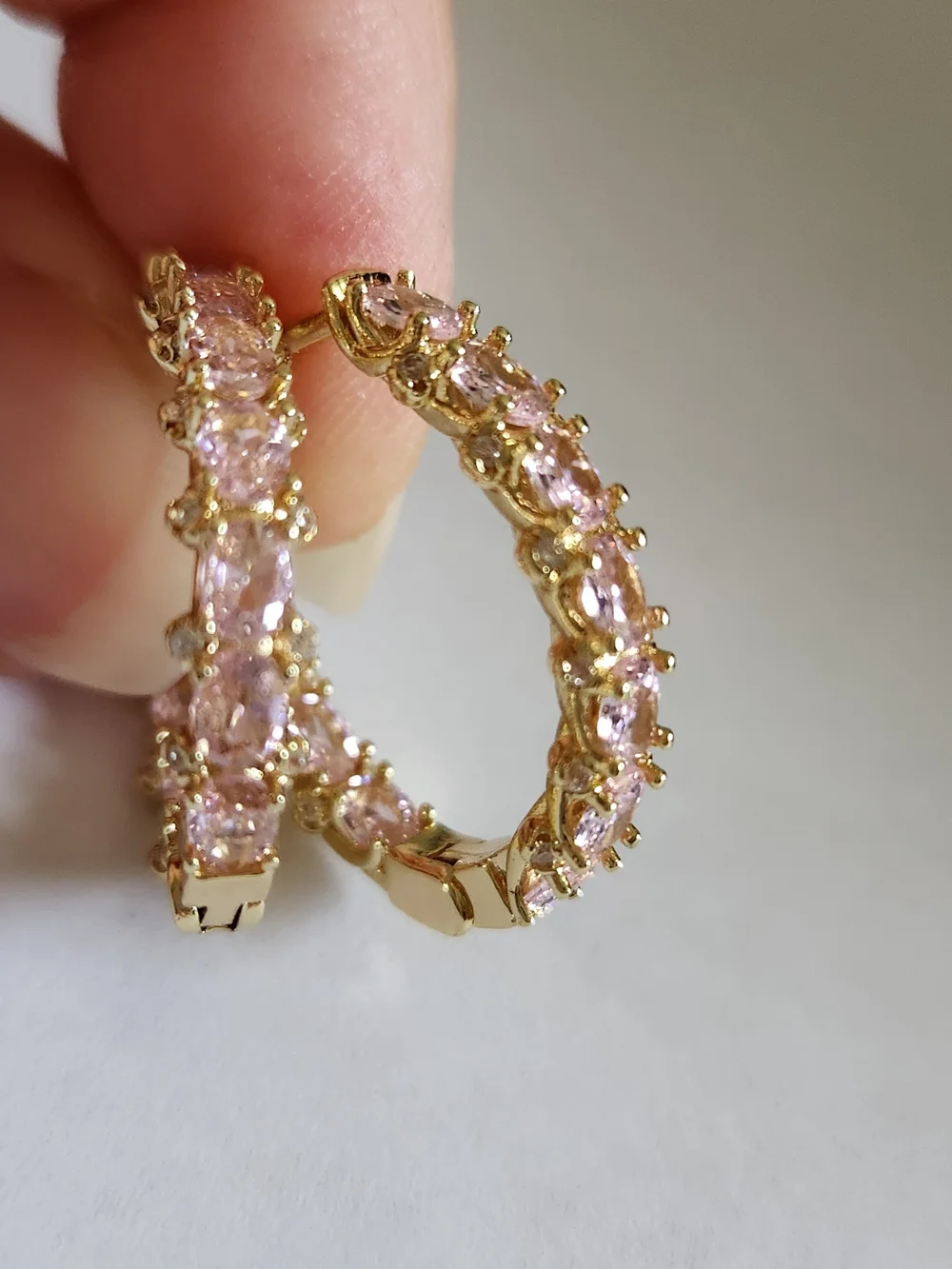 New 18K Gold Plated Double-sided Pink Sapphire Hoop Earrings for Women